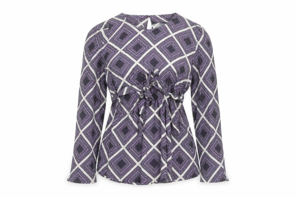 Marks and Spencer Womens Purple Geometric Viscose Basic Blouse Size 8 Round Neck