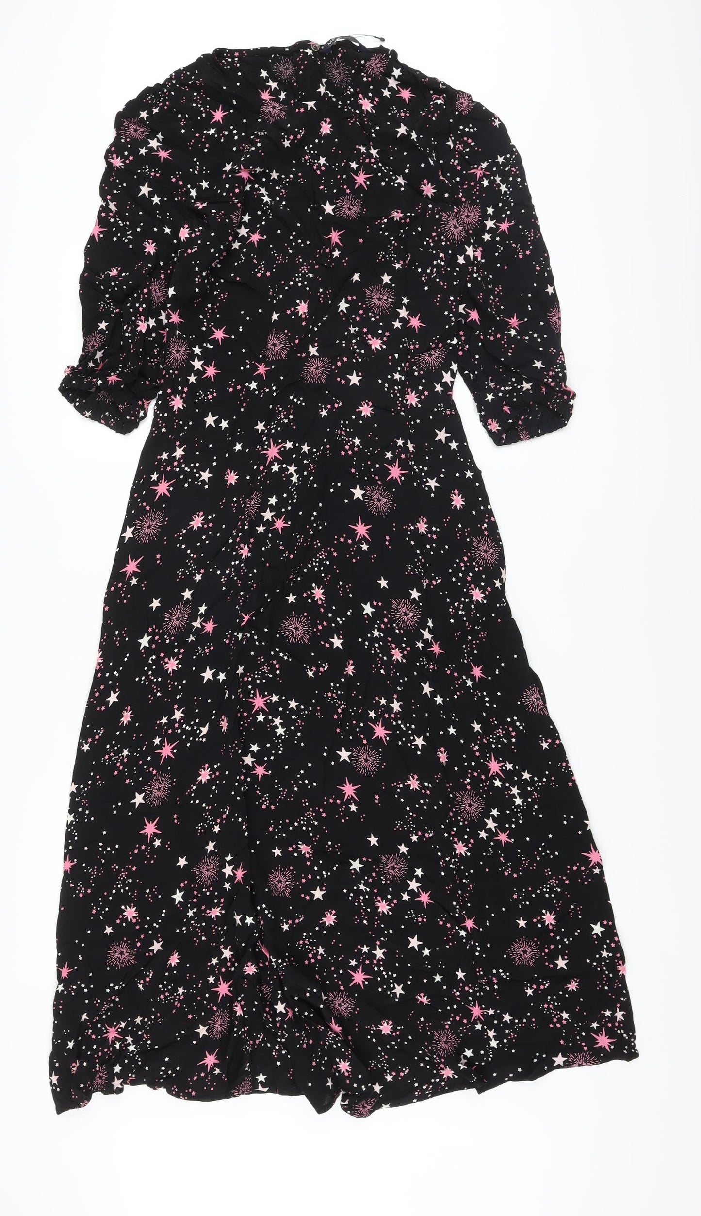 Marks and Spencer Womens Black Geometric Viscose A-Line Size 8 Round Neck Zip