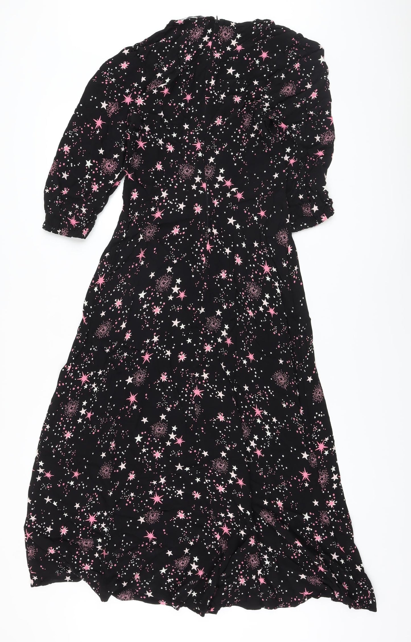 Marks and Spencer Womens Black Geometric Viscose A-Line Size 8 Round Neck Zip