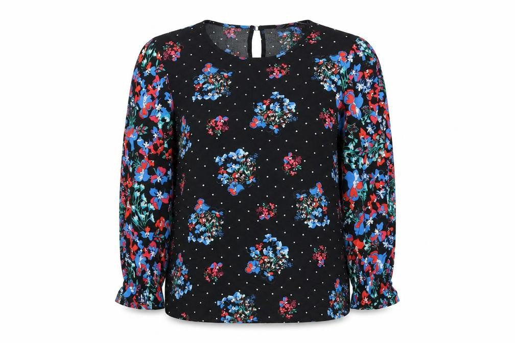 Marks and Spencer Womens Black Floral Viscose Basic Blouse Size 8 Round Neck