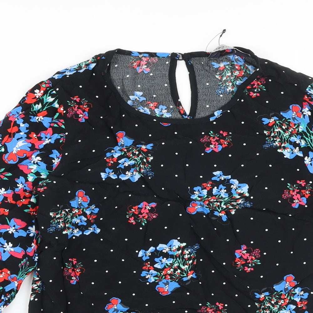 Marks and Spencer Womens Black Floral Viscose Basic Blouse Size 8 Round Neck