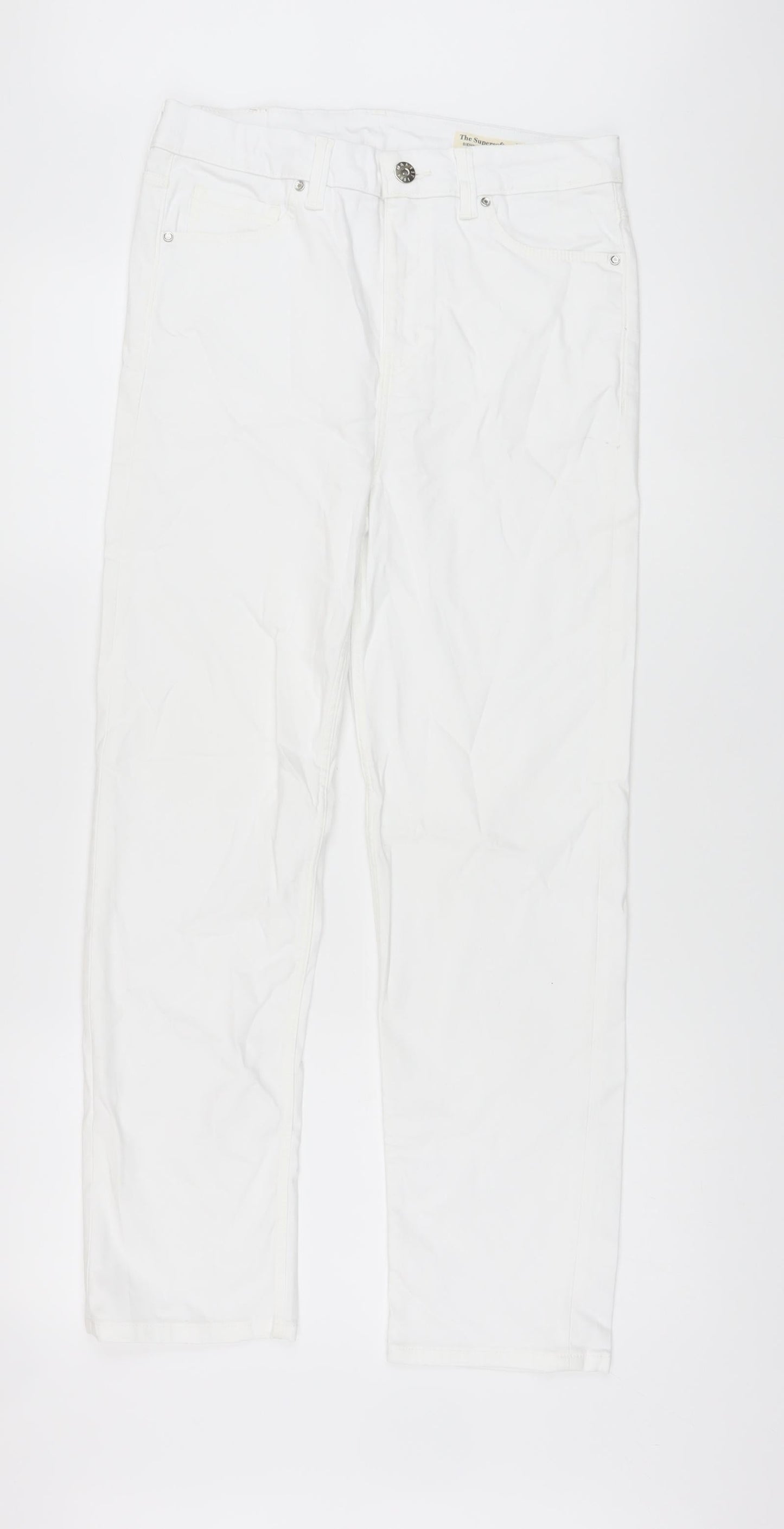 Marks and Spencer Womens White Cotton Straight Jeans Size 12 L25 in Regular Button