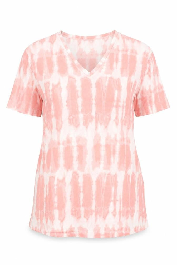 Marks and Spencer Womens Pink Geometric Polyester Basic T-Shirt Size 8 V-Neck - Tie Dye