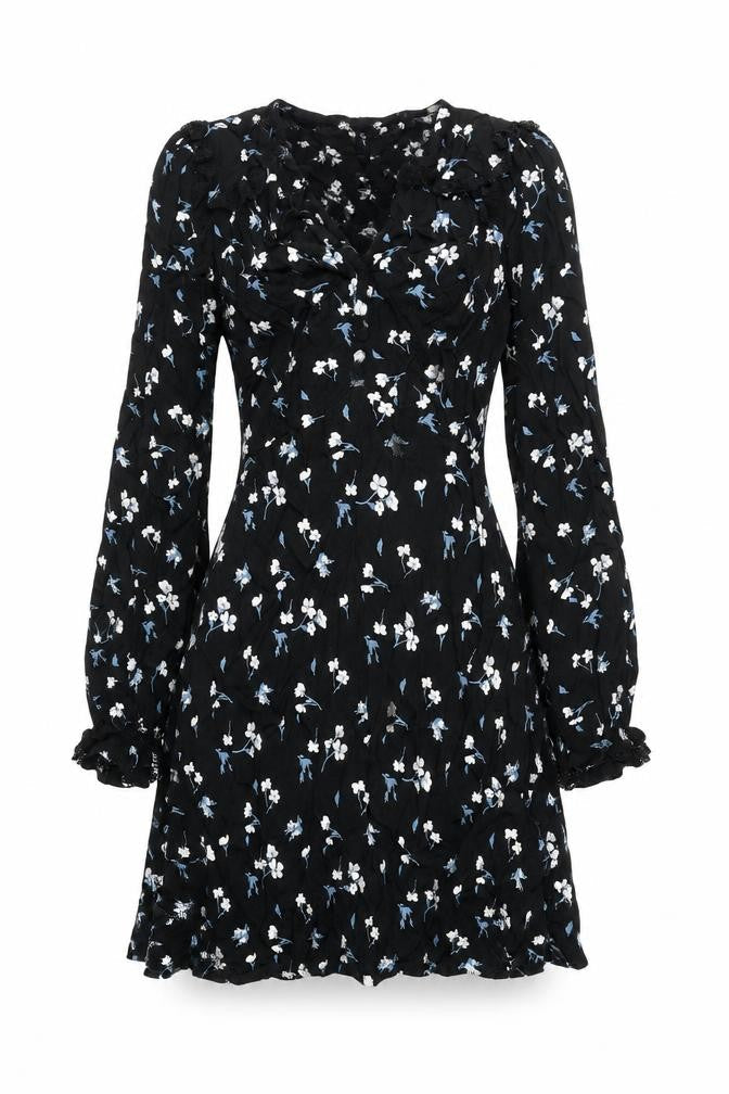 Marks and Spencer Womens Black Floral Viscose A-Line Size 6 V-Neck Zip - Ghost, Lace Detail