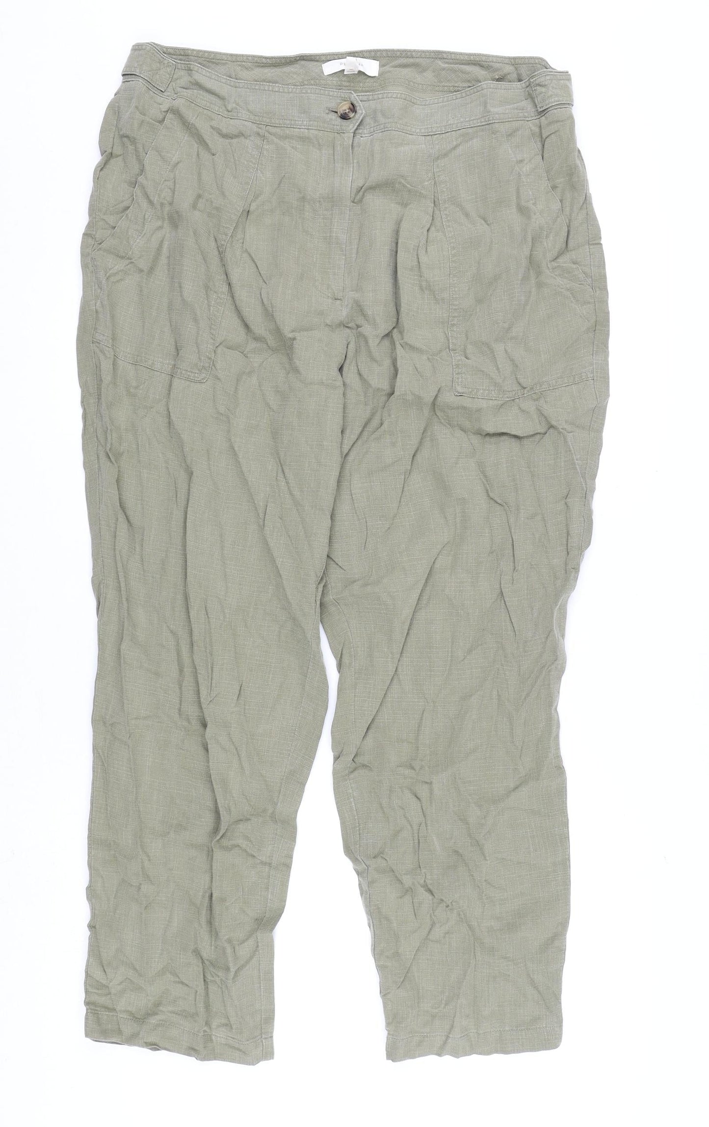 Per Una Womens Green Lyocell Trousers Size 18 L28 in Regular Zip