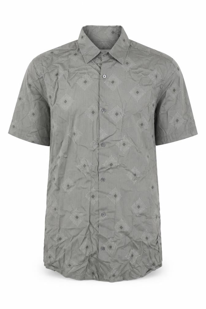 Marks and Spencer Mens Green Geometric Cotton Button-Up Size S Collared Button