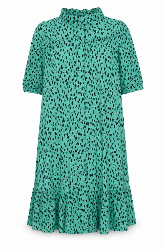 Marks and Spencer Womens Green Geometric Viscose A-Line Size 8 Round Neck Button - Tie Detail