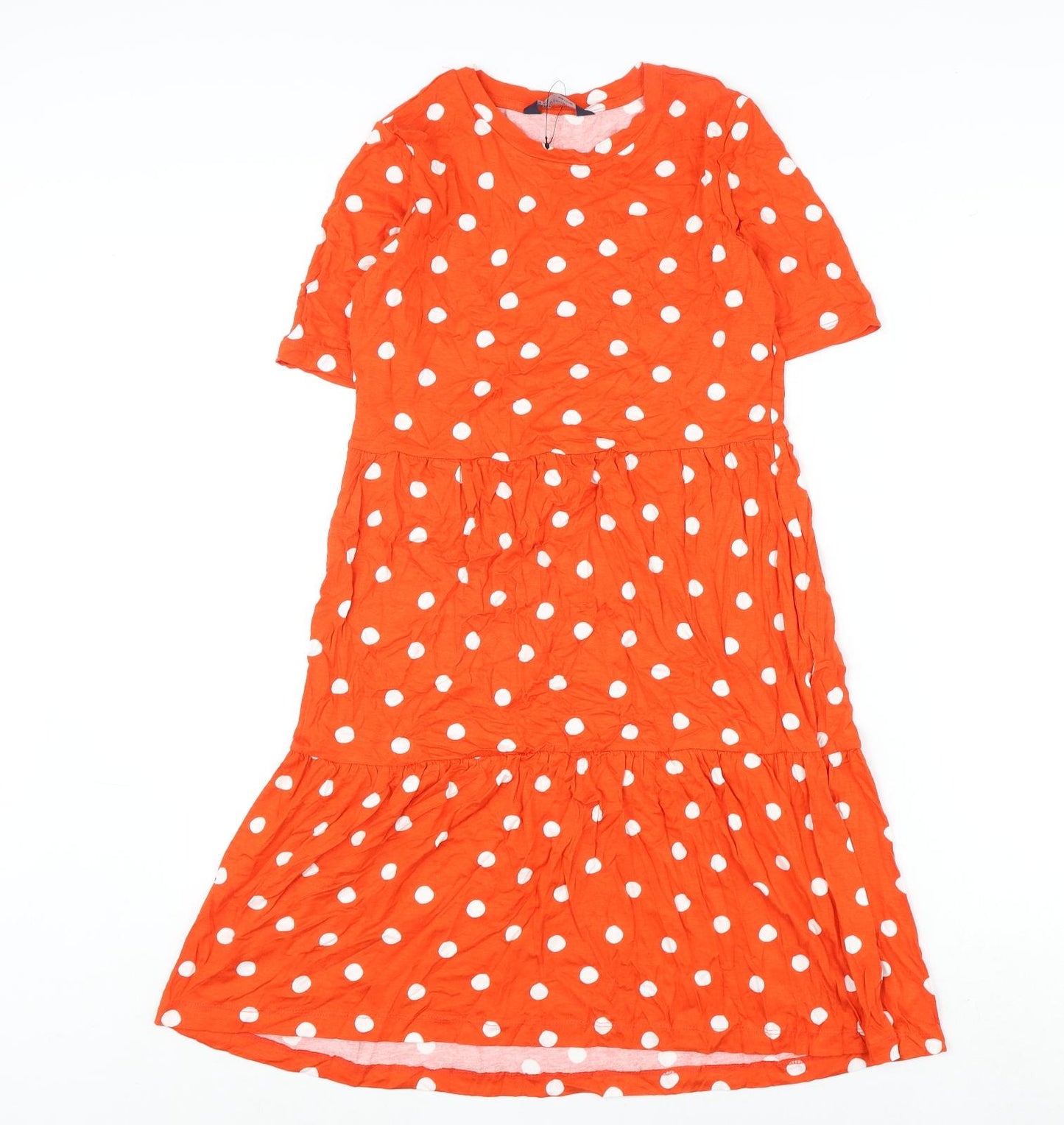 Marks and Spencer Womens Orange Polka Dot Viscose A-Line Size 8 Round Neck Pullover
