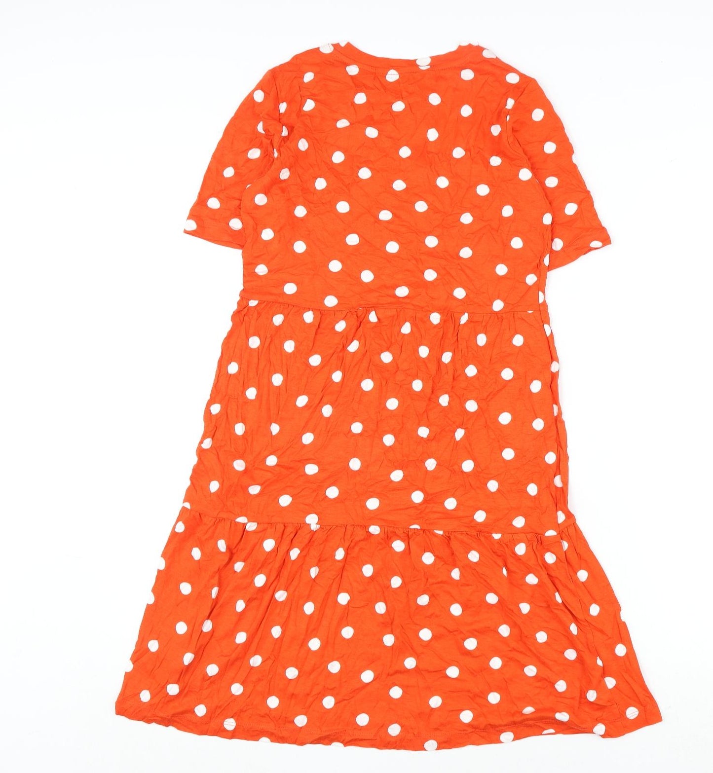 Marks and Spencer Womens Orange Polka Dot Viscose A-Line Size 8 Round Neck Pullover