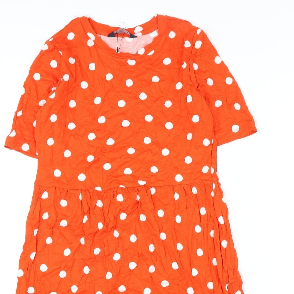Marks and Spencer Womens Orange Polka Dot Viscose A-Line Size 8 Round Neck Pullover