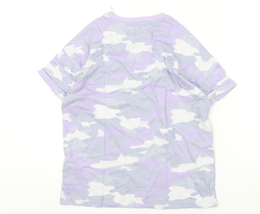 Marks and Spencer Boys Purple Camouflage Cotton Basic T-Shirt Size 10-11 Years Round Neck Pullover