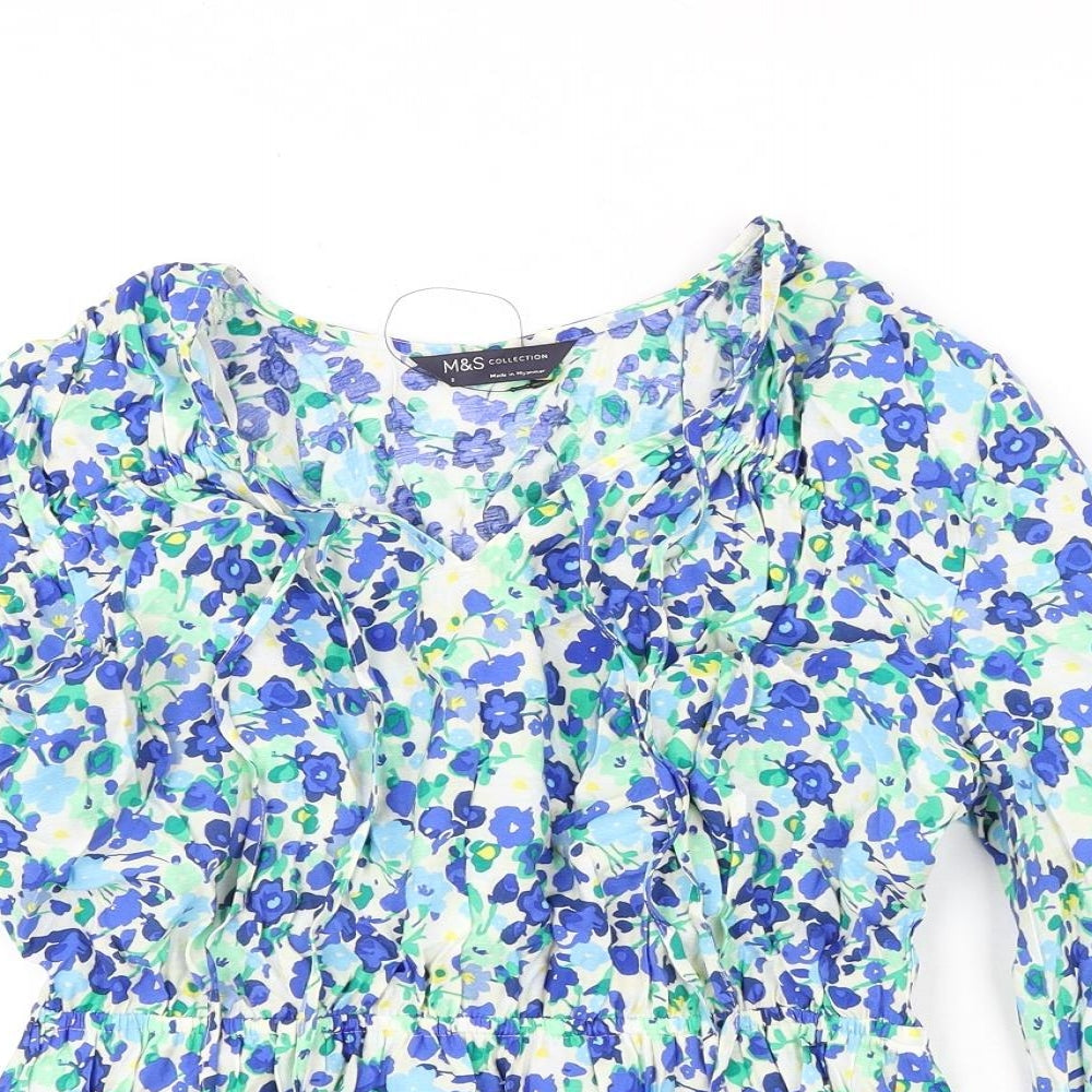 marks Womens Multicoloured Floral Viscose Basic Blouse Size 8 V-Neck - Tie Detail
