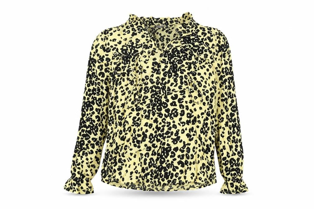Marks and Spencer Womens Yellow Animal Print Viscose Basic Blouse Size 8 V-Neck - Leopard Print