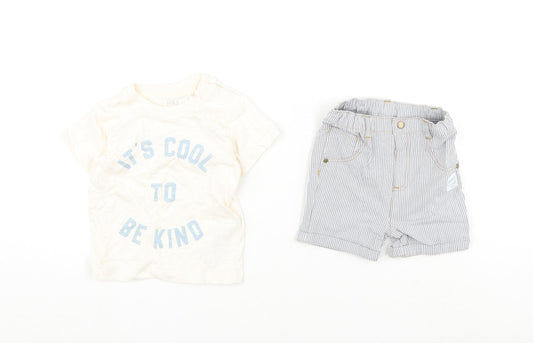 Marks and Spencer Baby Multicoloured Striped Cotton Shorts Set Outfit/Set Size 6-9 Months Snap - It's Cool To Be Kind
