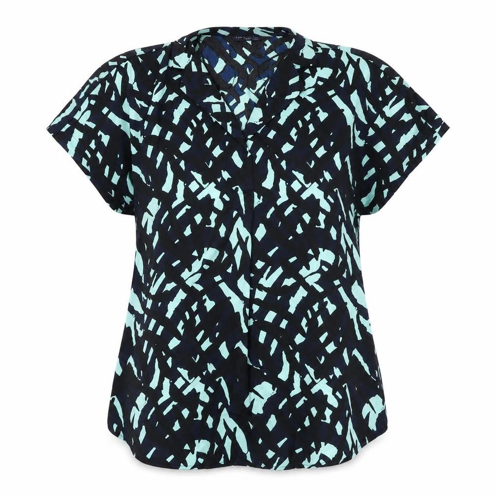 Marks and Spencer Womens Blue Geometric Polyester Basic Blouse Size 8 Collared
