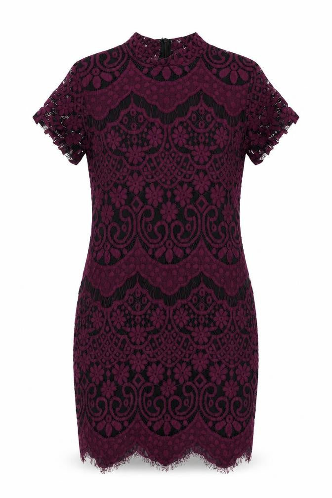Boohoo Womens Purple Geometric Cotton Bodycon Size 14 Mock Neck Zip