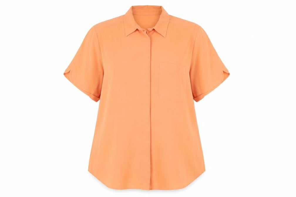 Classics Womens Orange Polyester Basic Button-Up Size 14 Collared
