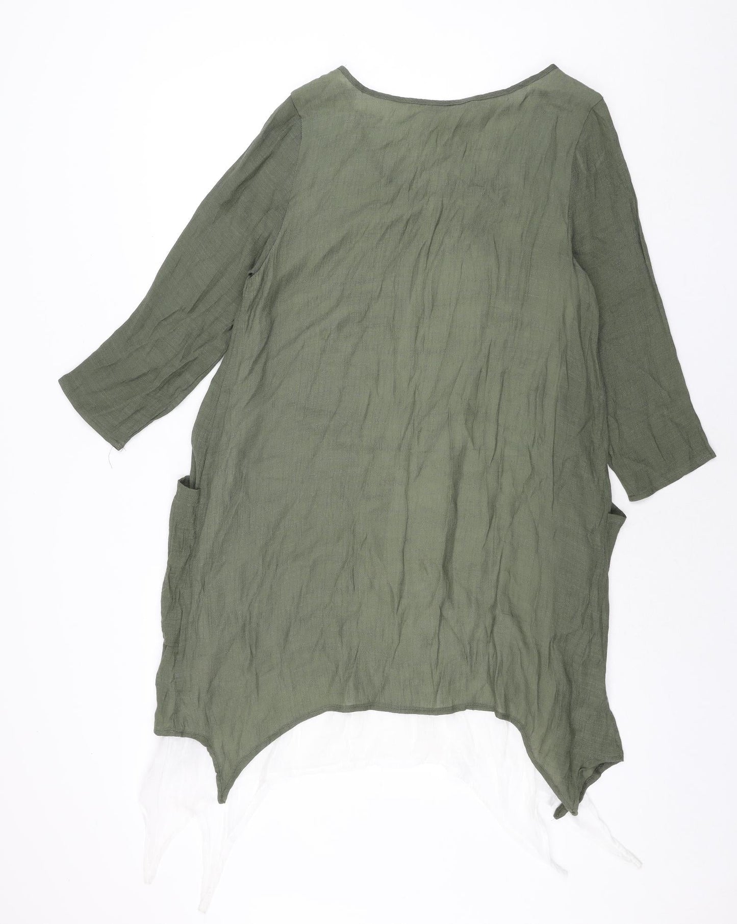 Apricot Womens Green Linen Shift Size 10 Round Neck Pullover - Layered
