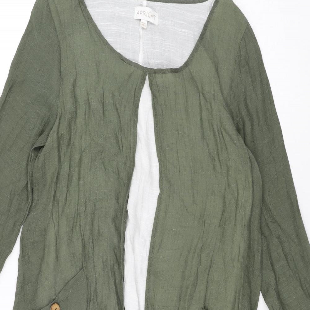 Apricot Womens Green Linen Shift Size 10 Round Neck Pullover - Layered