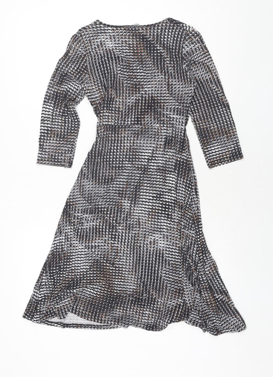 Marks and Womens Multicoloured Geometric Viscose Wrap Dress Size 8 V-Neck Pullover