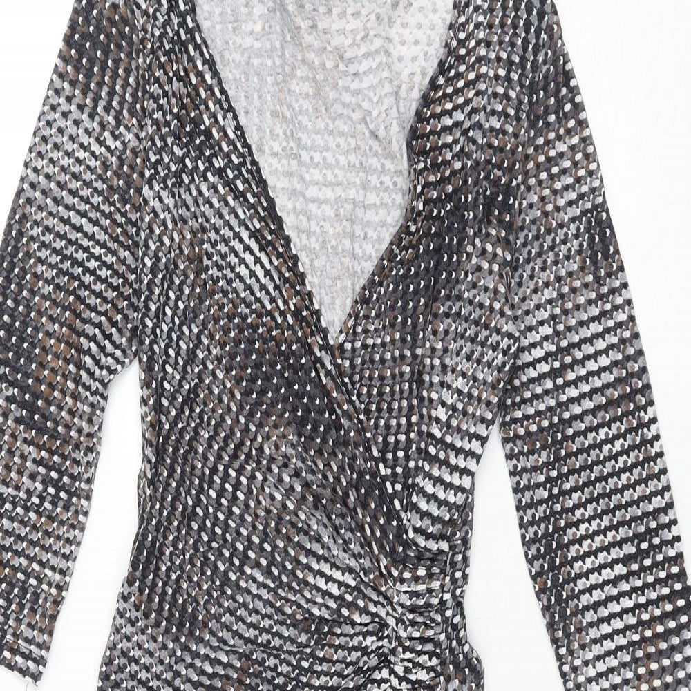 Marks and Womens Multicoloured Geometric Viscose Wrap Dress Size 8 V-Neck Pullover