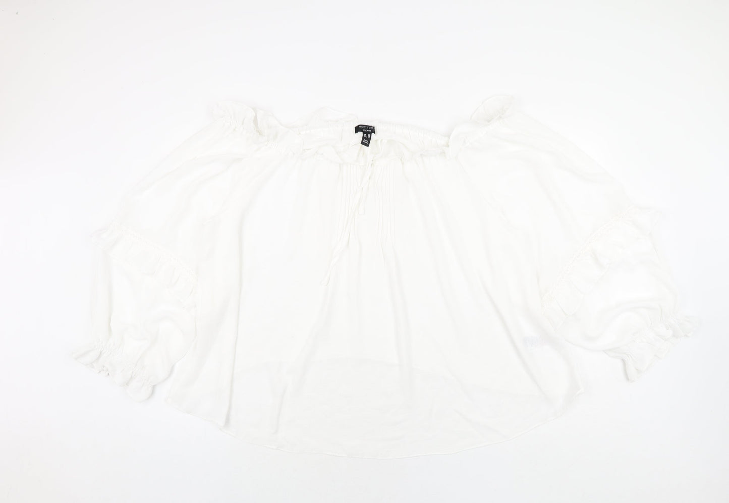 New Look Womens White Polyester Basic Blouse Size 26 Boat Neck - Frill Lace Trim