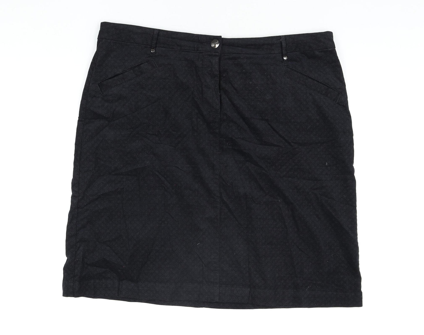 Per Una Womens Black Geometric Cotton Straight & Pencil Skirt Size 20 Zip