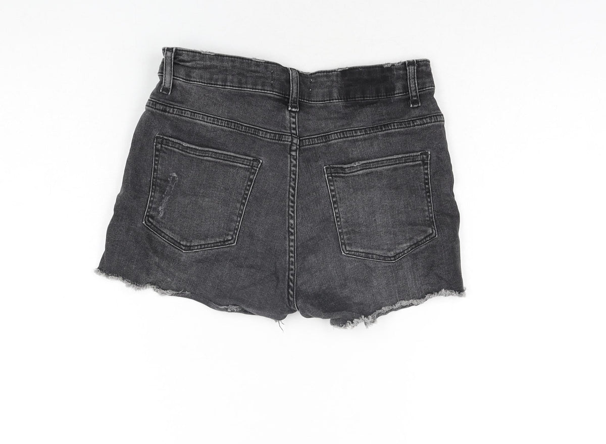 H&M Womens Black Cotton Cut-Off Shorts Size 6 Regular Zip