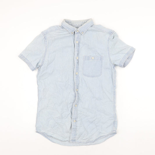 Drift King Mens Blue Cotton Button-Up Size M Collared Button
