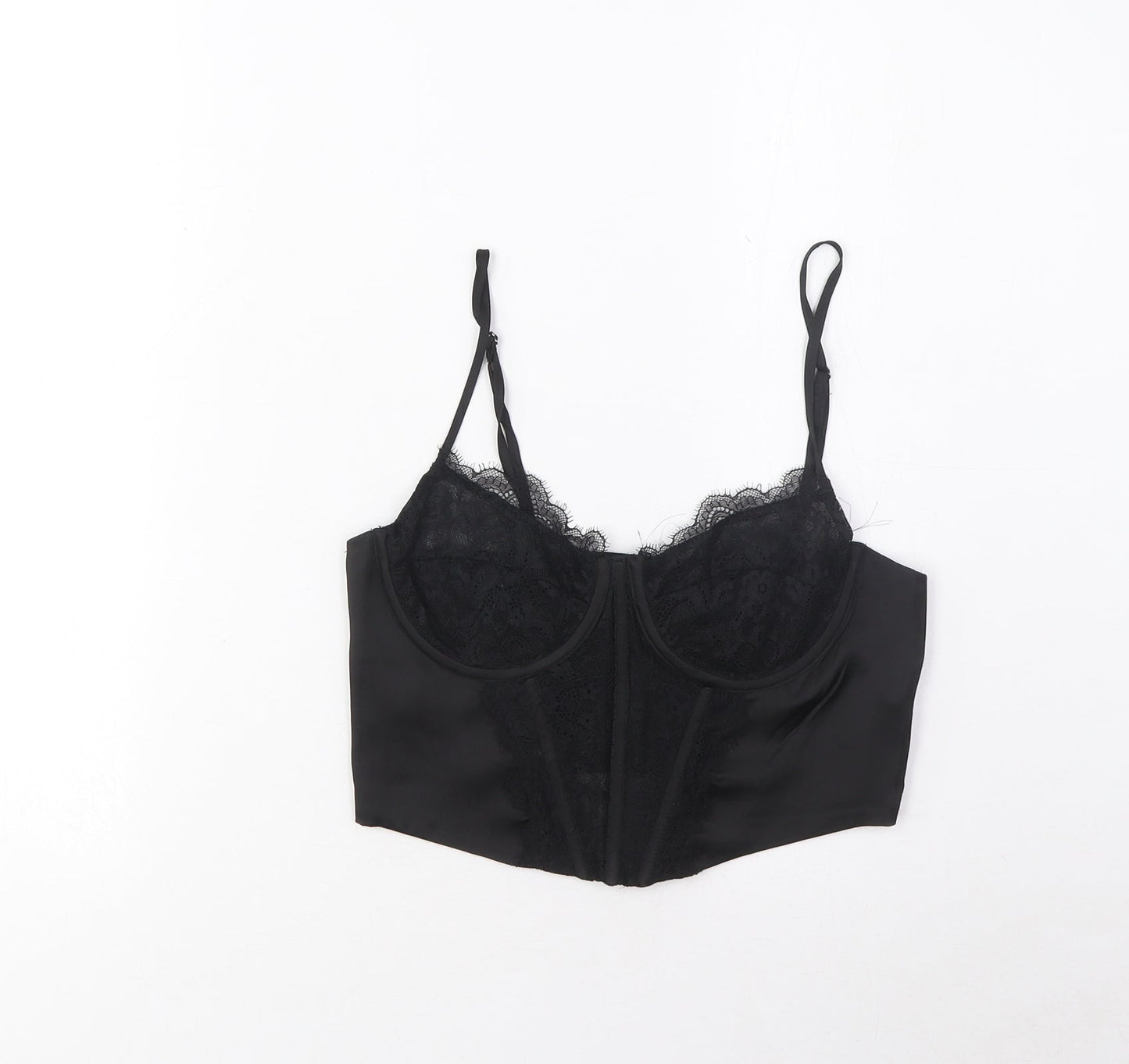 Stradivarius Womens Black Polyester Cropped Tank Size M Sweetheart - Lace
