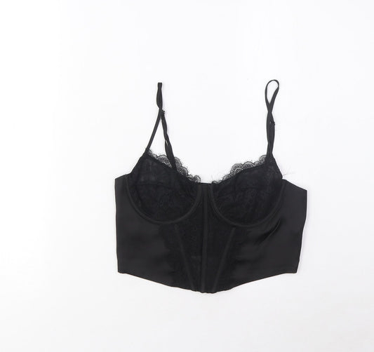 Stradivarius Womens Black Polyester Cropped Tank Size M Sweetheart - Lace