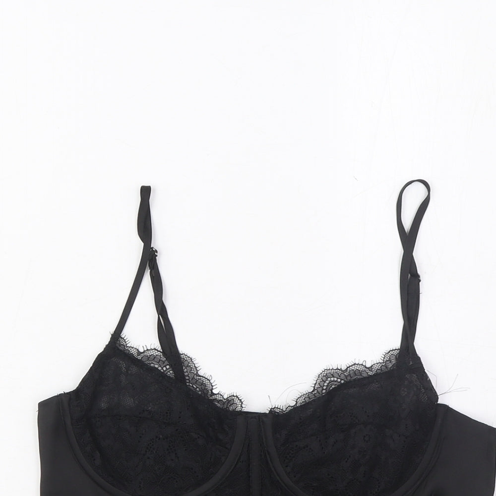 Stradivarius Womens Black Polyester Cropped Tank Size M Sweetheart - Lace