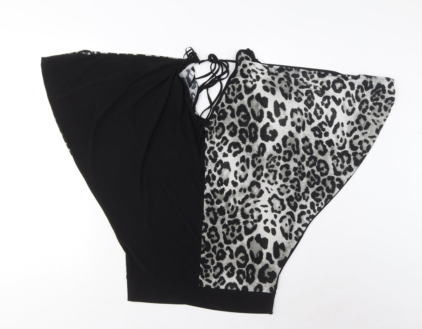 Tom Wolfe Womens Black Animal Print Polyester Basic T-Shirt Size 8 V-Neck