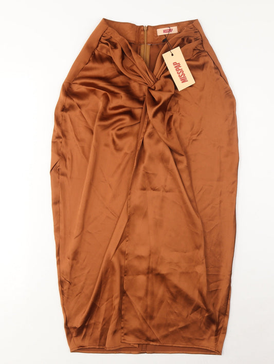 Misspap Womens Brown Polyester A-Line Skirt Size 8 Zip