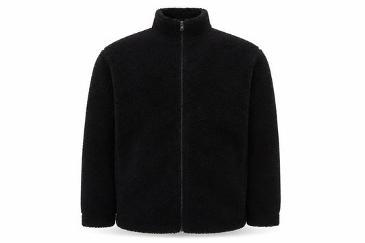 Front view of ASOS men’s black jacket, size S, zip