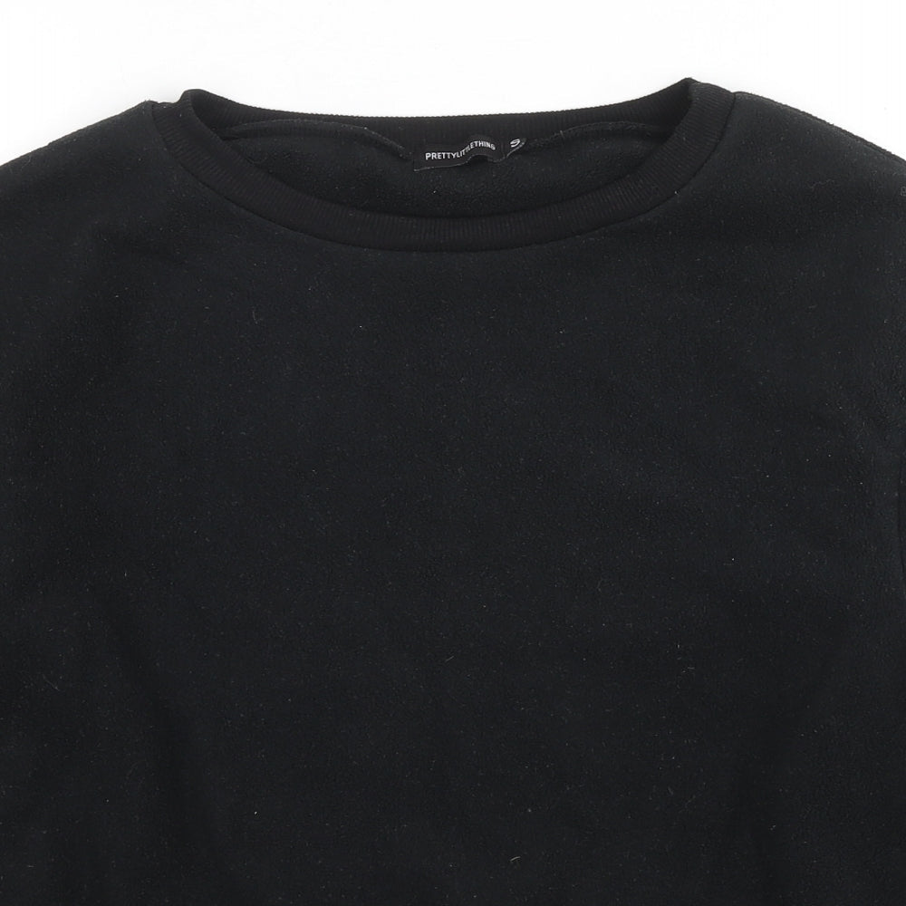PRETTYLITTLETHING Mens Black Polyester Pullover Sweatshirt Size S