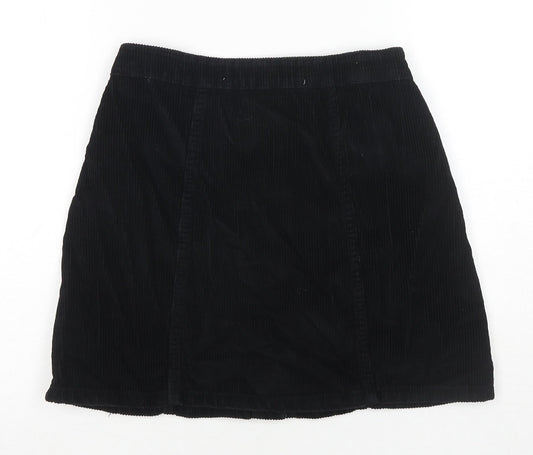 Denim & Co. Womens Black Cotton A-Line Skirt Size 8 Button