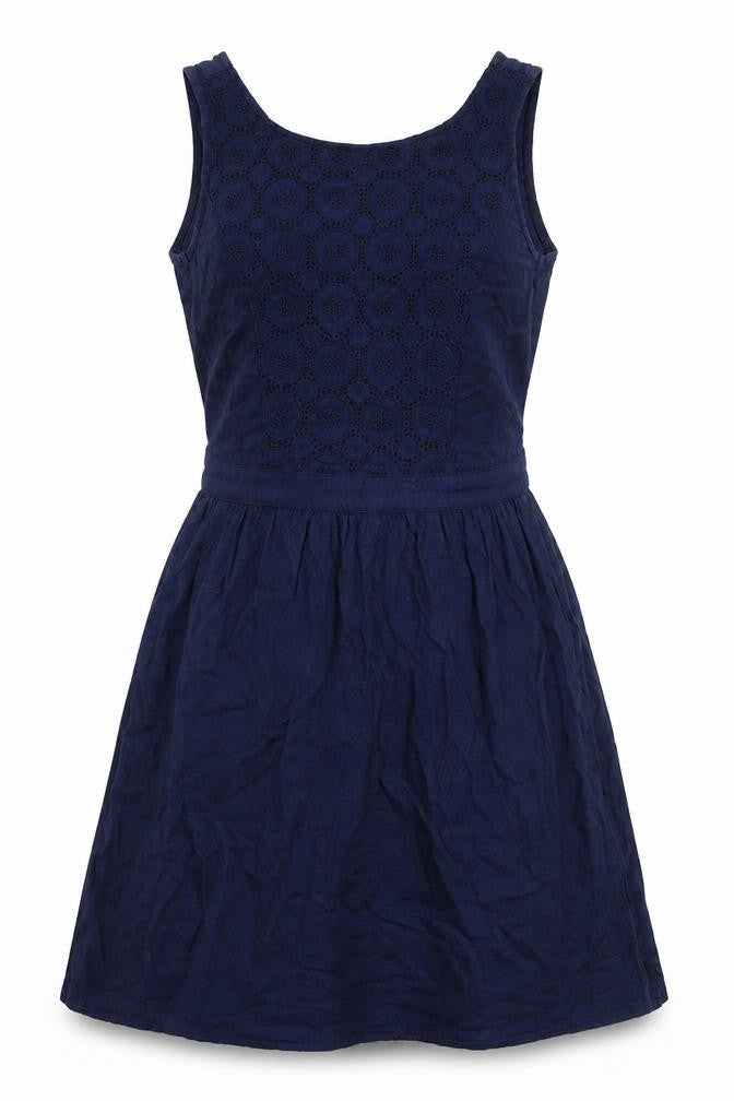 ESPRIT Womens Blue 100% Cotton A-Line Size 8 Boat Neck Button - Elasticated Waist