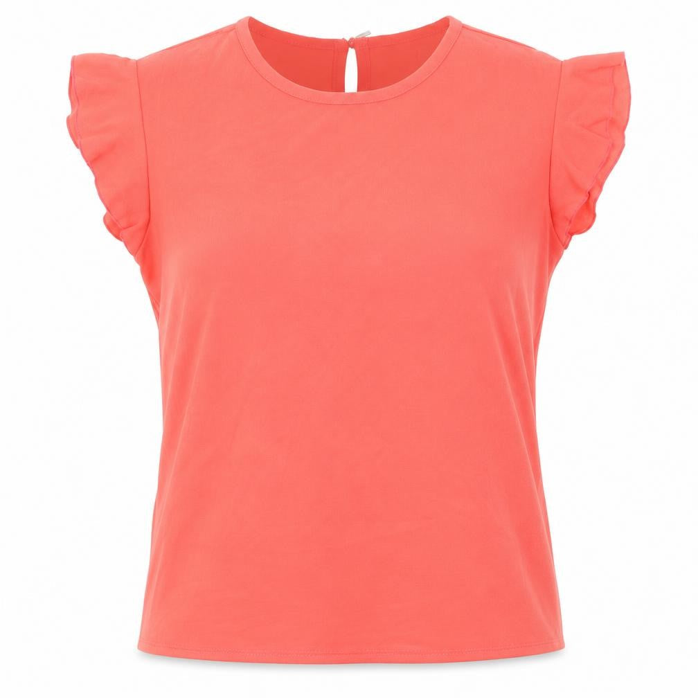 Koton Womens Pink Polyester Basic Blouse Size 8 Round Neck - Ruffled Sleeves