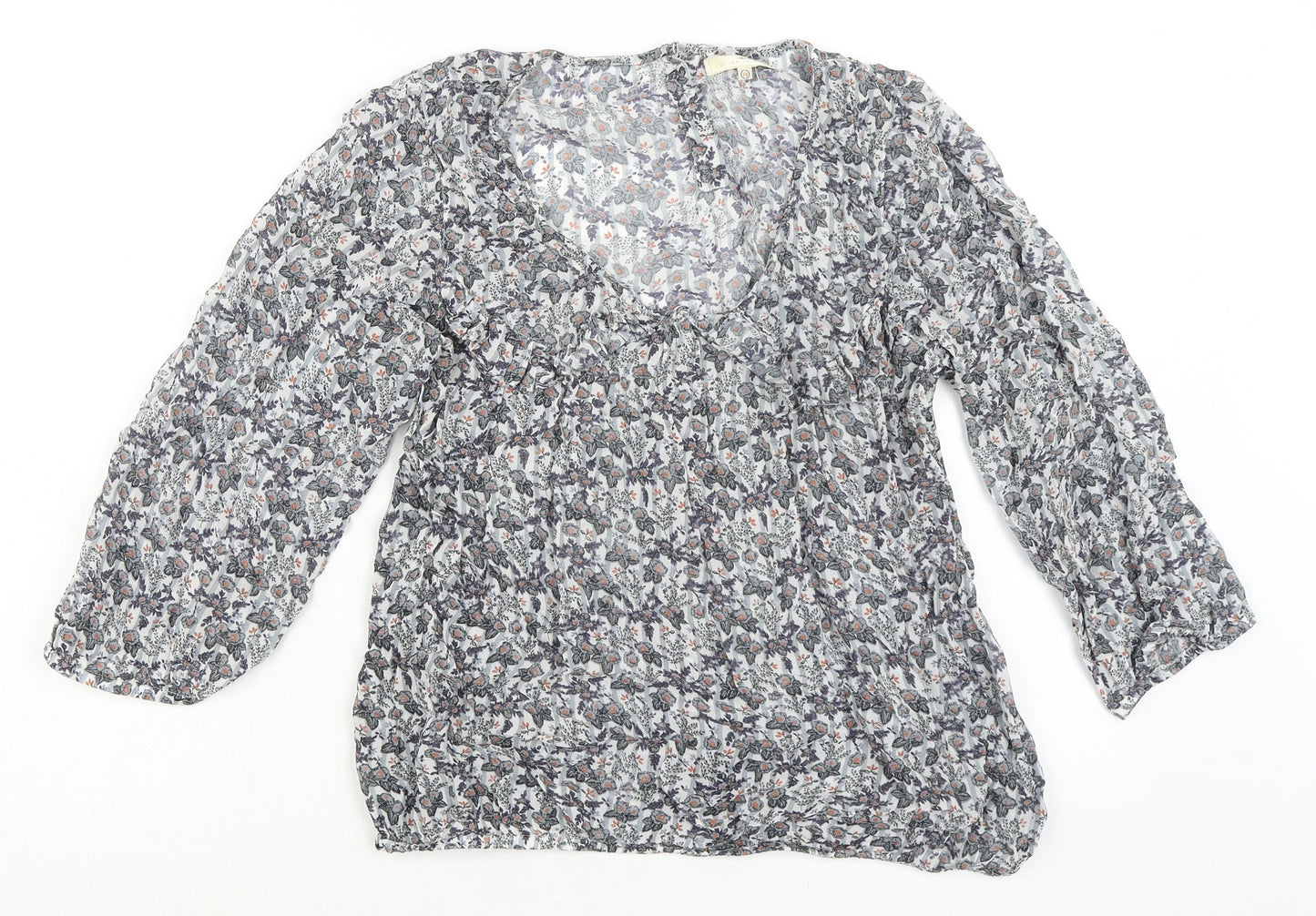 River Island Womens Multicoloured Floral Viscose Basic Blouse Size 14 V-Neck - Elasticated Waist