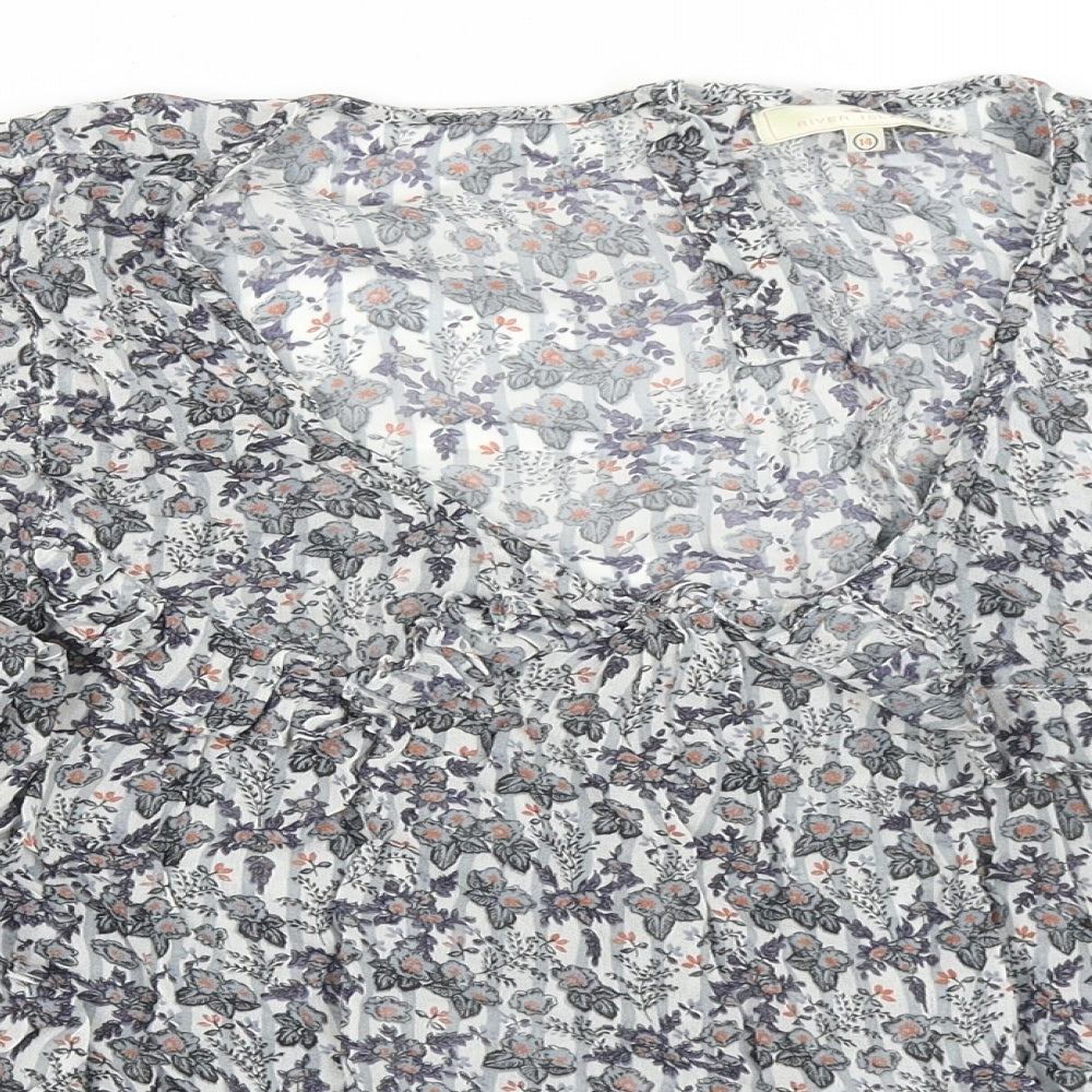 River Island Womens Multicoloured Floral Viscose Basic Blouse Size 14 V-Neck - Elasticated Waist
