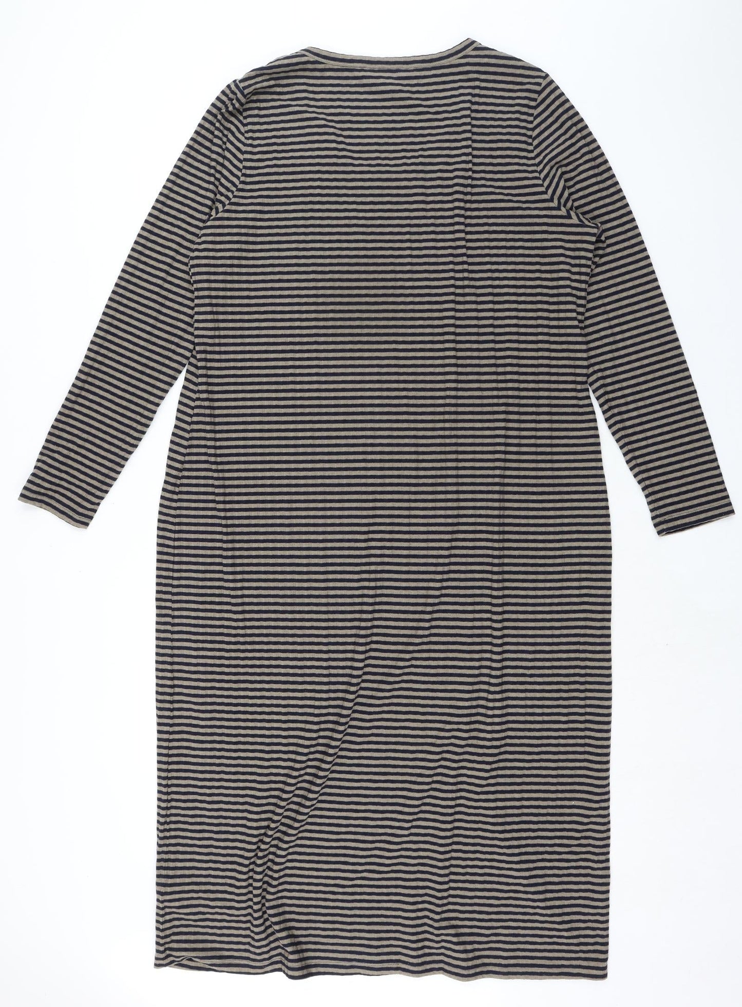 Marks and Spencer Womens Black Striped Polyester Pencil Dress Size 16 Scoop Neck Pullover - Ribbed