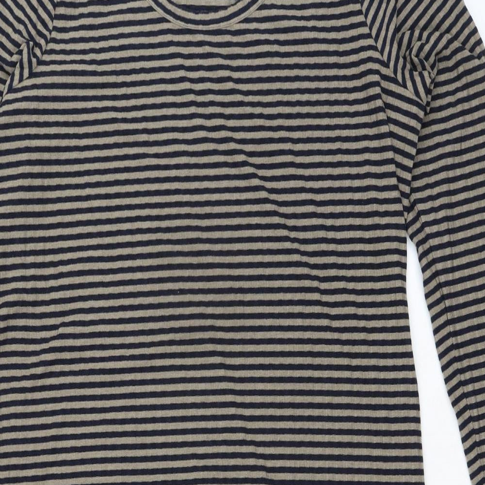 Marks and Spencer Womens Black Striped Polyester Pencil Dress Size 16 Scoop Neck Pullover - Ribbed