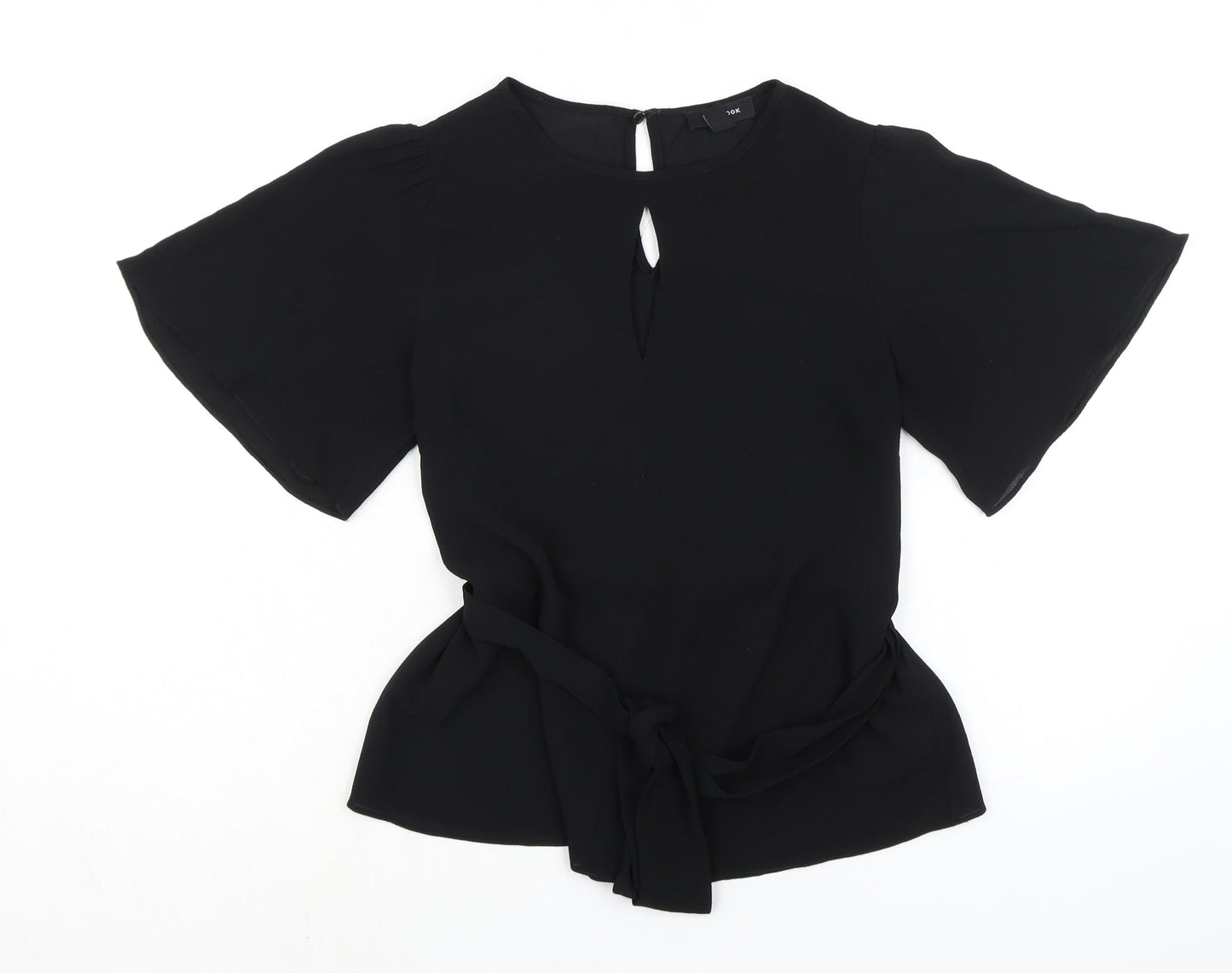 New Look Womens Black Polyester Basic Blouse Size 8 Round Neck - Key Hole Neck Line