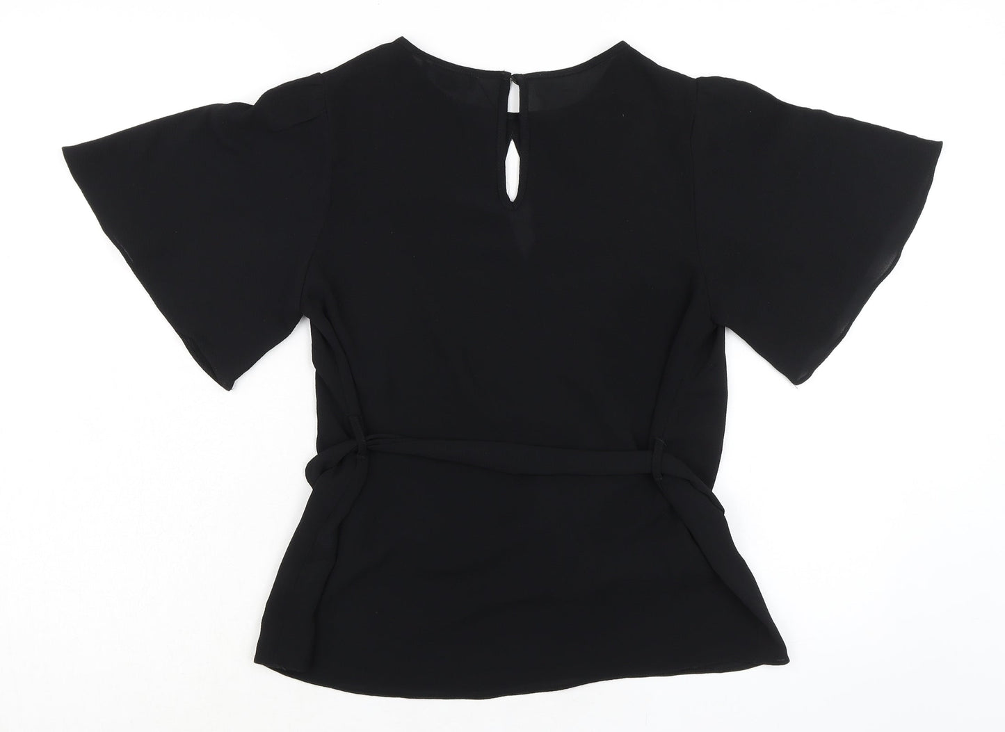 New Look Womens Black Polyester Basic Blouse Size 8 Round Neck - Key Hole Neck Line