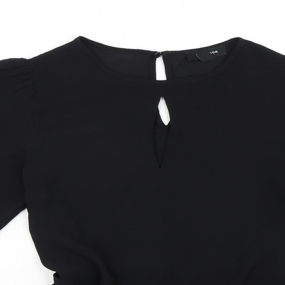 New Look Womens Black Polyester Basic Blouse Size 8 Round Neck - Key Hole Neck Line