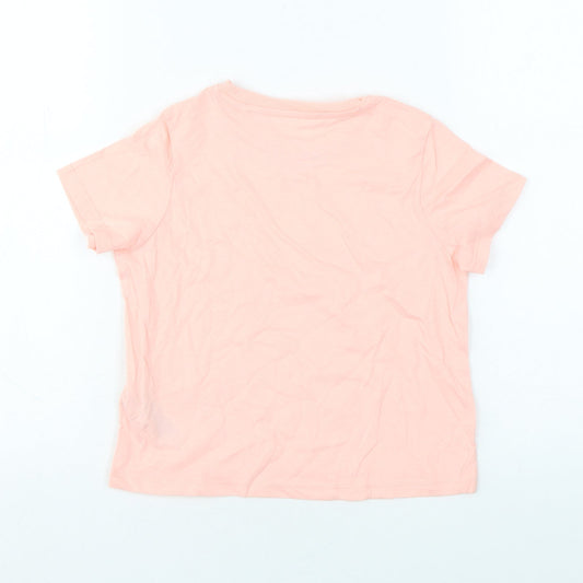 Marks and Spencer Girls Pink Cotton Basic T-Shirt Size 7-8 Years Round Neck Pullover