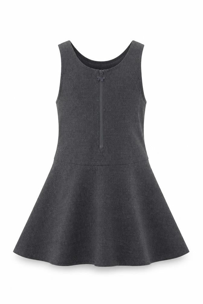 Marks and Spencer Girls Grey Polyester Skater Dress Size 2-3 Years Scoop Neck Zip