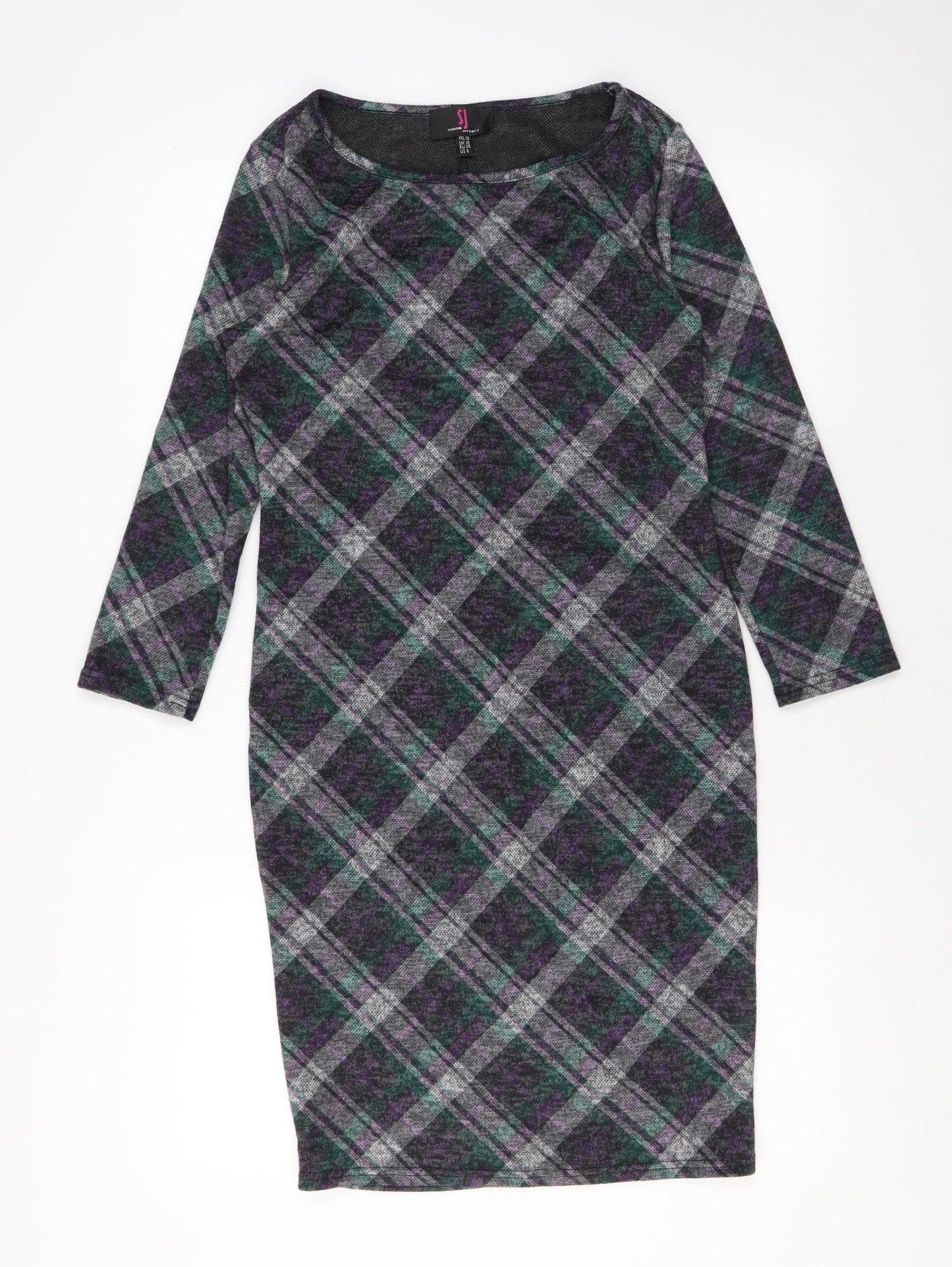Simon Jeffrey Womens Black Plaid Polyester A-Line Size 10 Round Neck Pullover