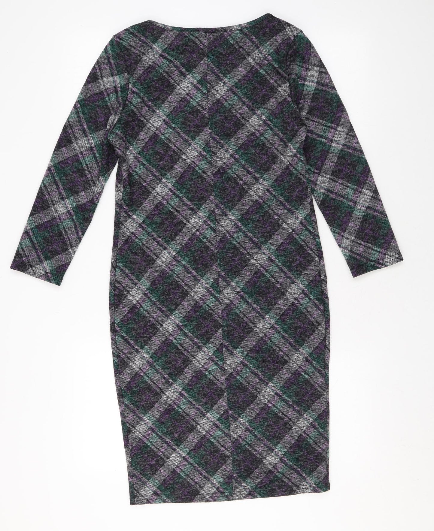 Simon Jeffrey Womens Black Plaid Polyester A-Line Size 10 Round Neck Pullover